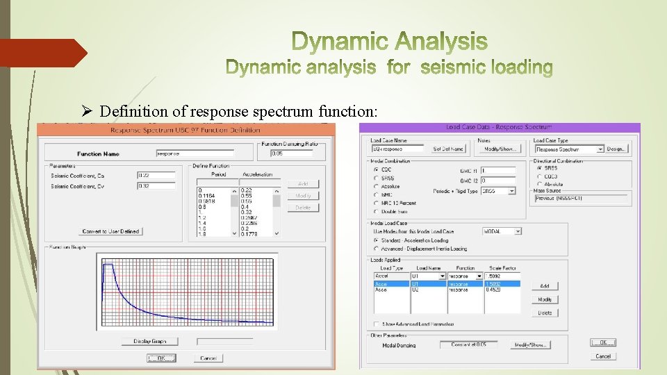 Ø Definition of response spectrum function: 