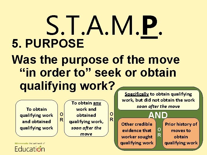 S. T. A. M. P. 5. PURPOSE Was the purpose of the move “in