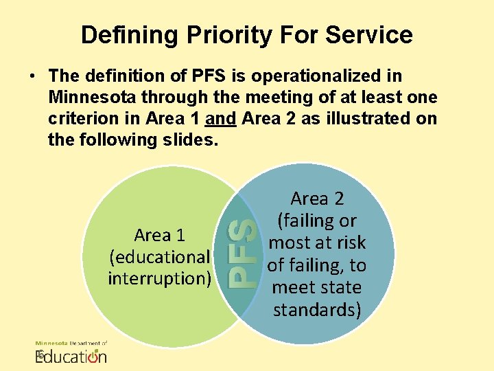 Defining Priority For Service Area 1 (educational interruption) 6 PFS • The definition of