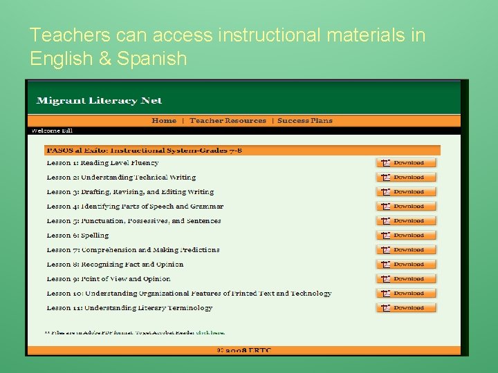 Teachers can access instructional materials in English & Spanish 
