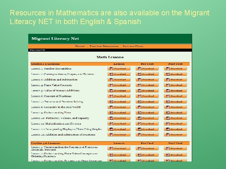 Resources in Mathematics are also available on the Migrant Literacy NET in both English