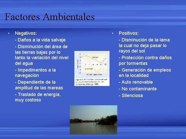 Factores Ambientales • Negativos: - Daños a la vida salvaje - Disminución del área