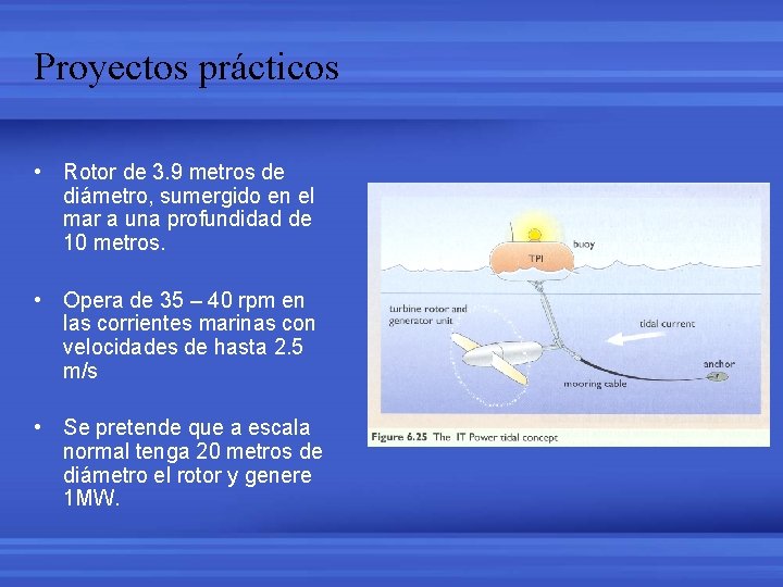 Proyectos prácticos • Rotor de 3. 9 metros de diámetro, sumergido en el mar