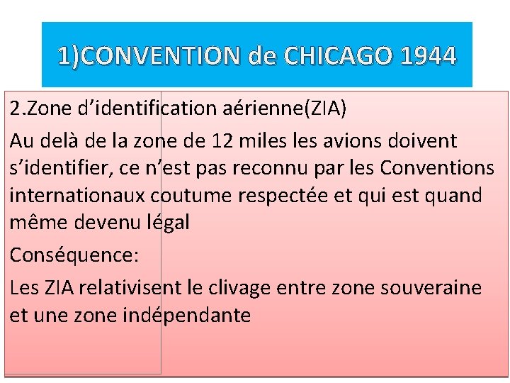 1)CONVENTION de CHICAGO 1944 2. Zone d’identification aérienne(ZIA) Au delà de la zone de