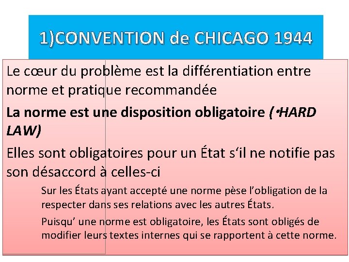 1)CONVENTION de CHICAGO 1944 Le cœur du problème est la différentiation entre norme et