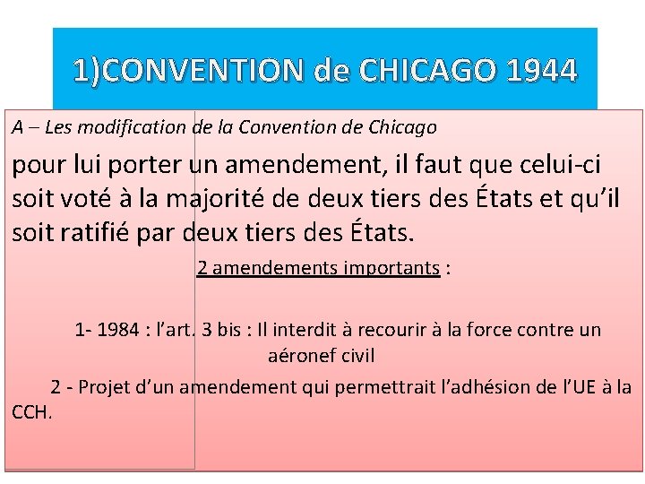 1)CONVENTION de CHICAGO 1944 A – Les modification de la Convention de Chicago pour