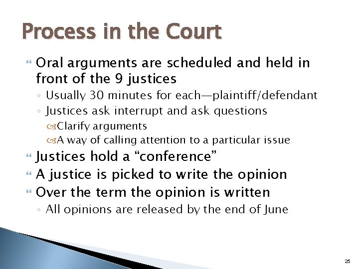 Process in the Court Oral arguments are scheduled and held in front of the