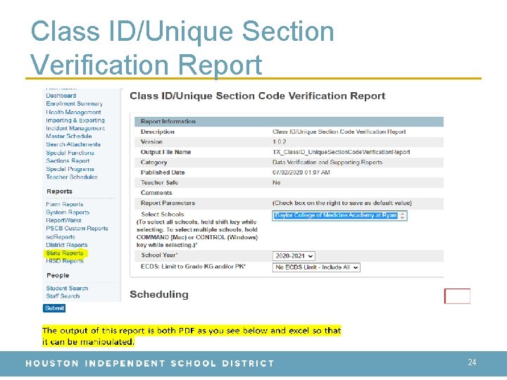 Class ID/Unique Section Verification Report 24 