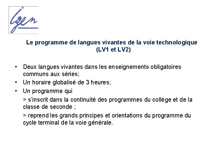 Le programme de langues vivantes de la voie technologique (LV 1 et LV 2)