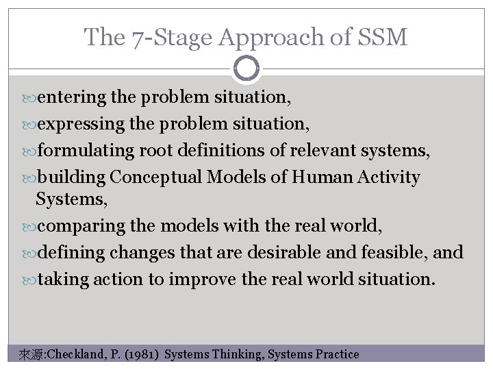 The 7 -Stage Approach of SSM entering the problem situation, expressing the problem situation,