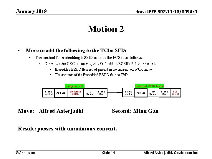 January 2018 doc. : IEEE 802. 11 -18/0094 r 0 Motion 2 • Move