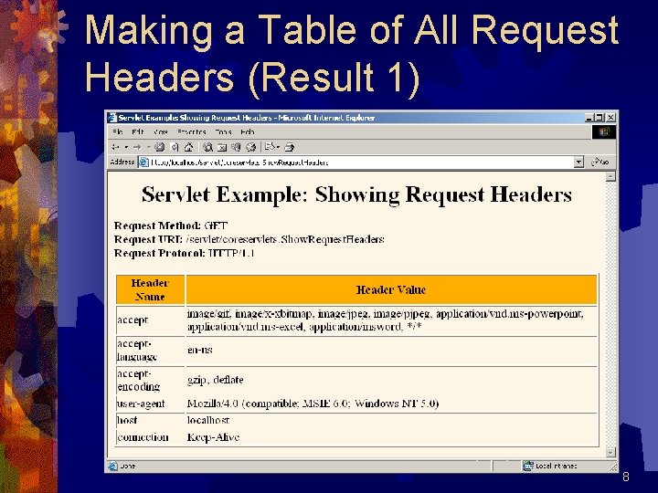 Making a Table of All Request Headers (Result 1) 8 