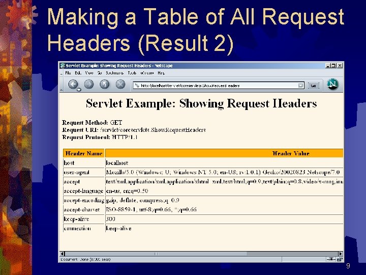 Making a Table of All Request Headers (Result 2) 9 