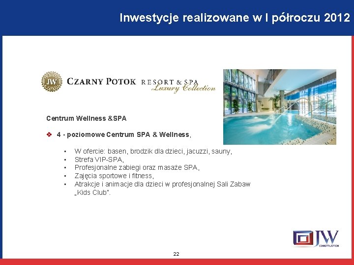 Inwestycje realizowane w I półroczu 2012 Centrum Wellness &SPA v 4 - poziomowe Centrum