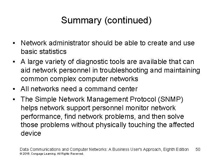 Summary (continued) • Network administrator should be able to create and use basic statistics
