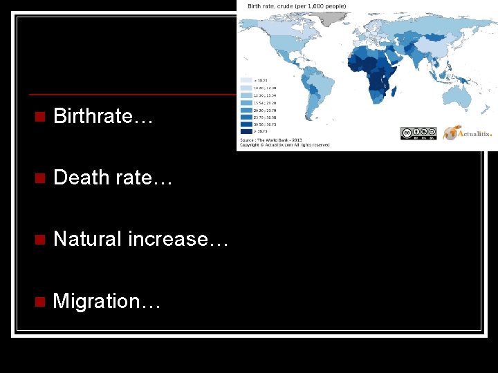 n Birthrate… n Death rate… n Natural increase… n Migration… 