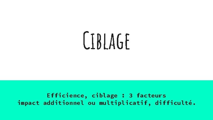 Ciblage Efficience, ciblage : 3 facteurs impact additionnel ou multiplicatif, difficulté. 