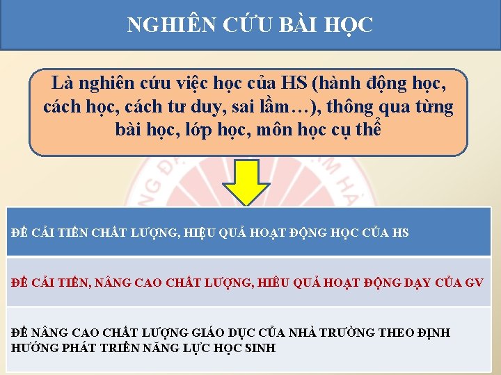 NGHIÊN CỨU BÀI HỌC Là nghiên cứu việc học của HS (hành động học,