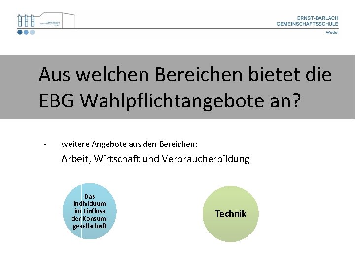 Aus welchen Bereichen bietet die EBG Wahlpflichtangebote an? - weitere Angebote aus den Bereichen: