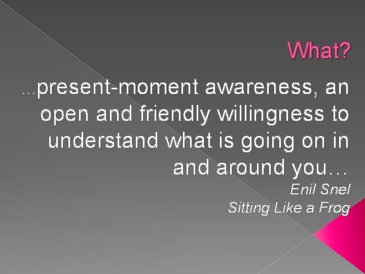 What? …present-moment awareness, an open and friendly willingness to understand what is going on