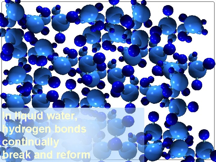 In liquid water, hydrogen bonds continually break and reform 