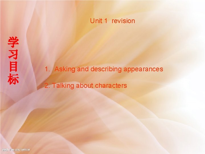 Unit 1 revision 学 习 目 标 1. Asking and describing appearances 2. Talking