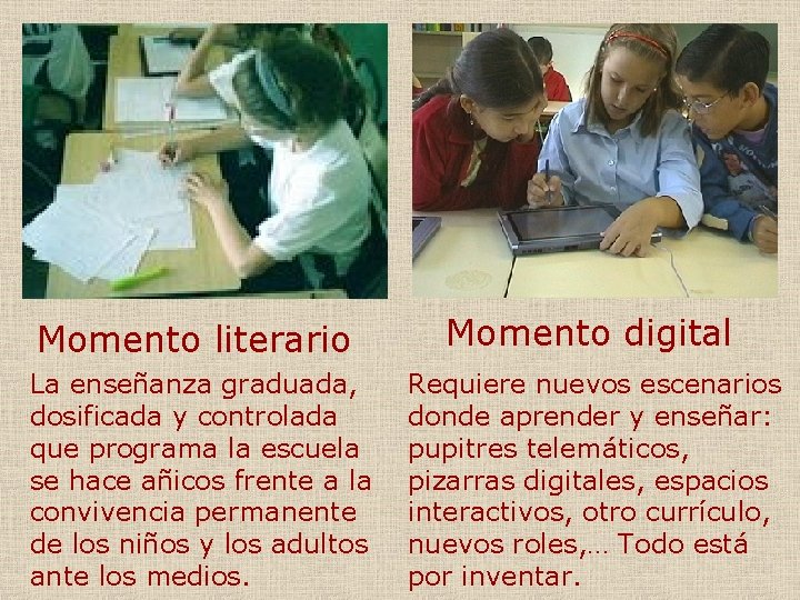 Momento literario Momento digital La enseñanza graduada, dosificada y controlada que programa la escuela Momento literario Momento digital La enseñanza graduada, dosificada y controlada que programa la escuela