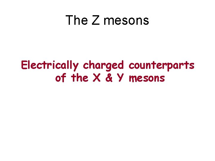 The Z mesons Electrically charged counterparts of the X & Y mesons 