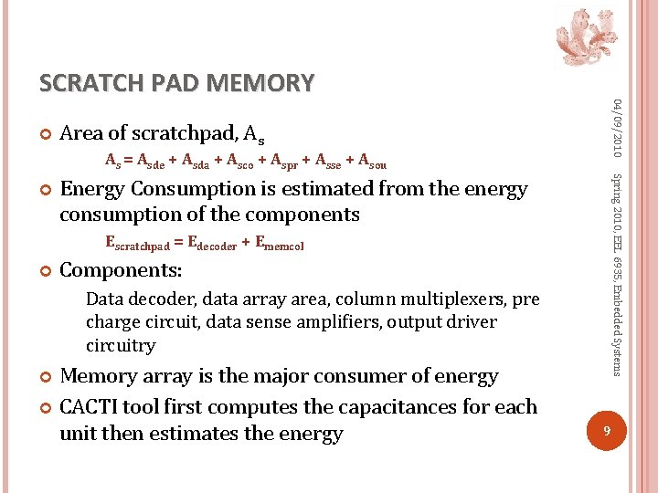  04/09/2010 SCRATCH PAD MEMORY Area of scratchpad, As As = Asde + Asda