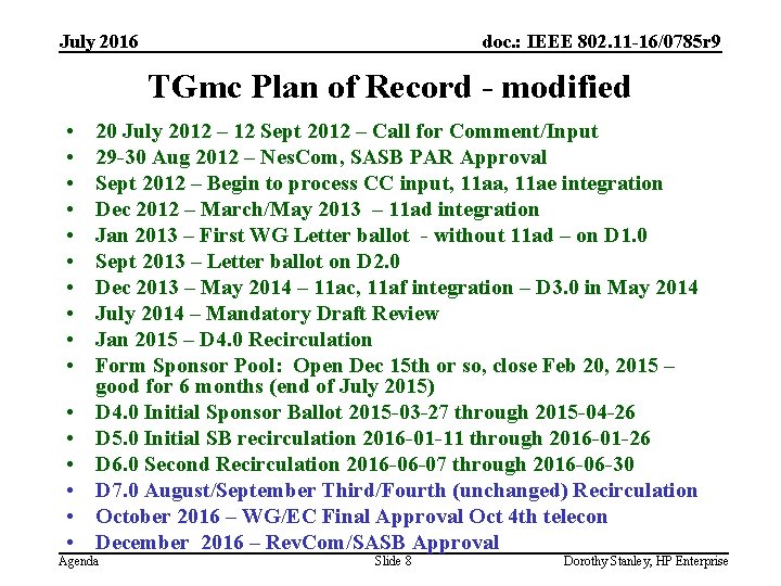 July 2016 doc. : IEEE 802. 11 -16/0785 r 9 TGmc Plan of Record