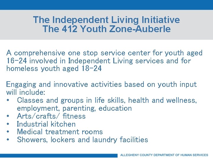 The Independent Living Initiative The 412 Youth Zone-Auberle A comprehensive one stop service center