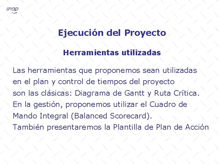 Ejecución del Proyecto Herramientas utilizadas Las herramientas que proponemos sean utilizadas en el plan