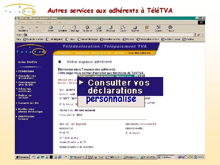 Autres services aux adhérents à TéléTVA 