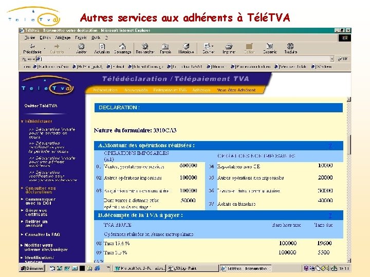 Autres services aux adhérents à TéléTVA 