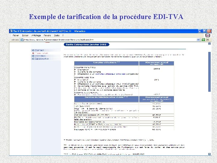 Exemple de tarification de la procédure EDI-TVA 