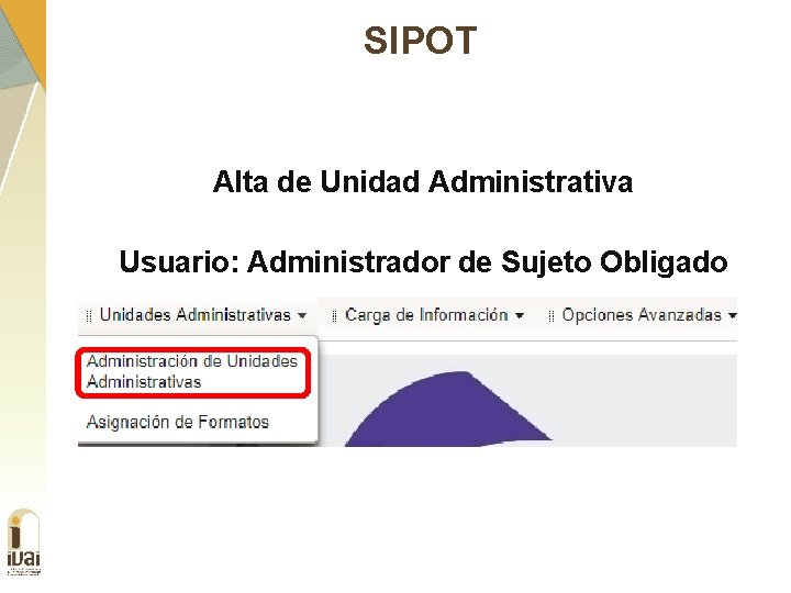 SIPOT Alta de Unidad Administrativa Usuario: Administrador de Sujeto Obligado 