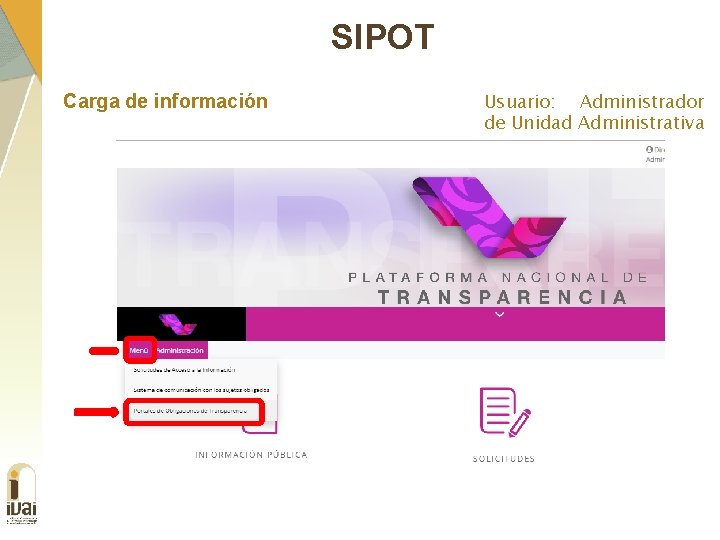 SIPOT Carga de información Usuario: Administrador de Unidad Administrativa 