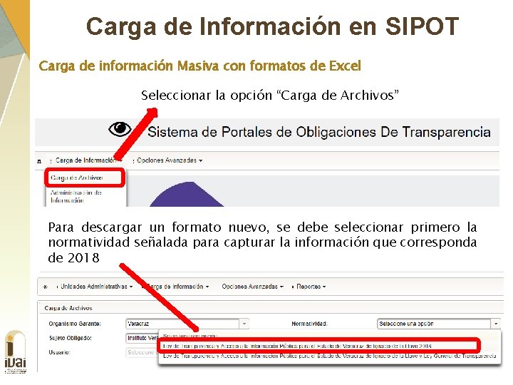 Carga de Información en SIPOT Carga de información Masiva con formatos de Excel Seleccionar