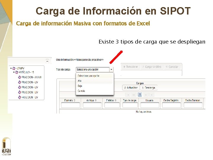 Carga de Información en SIPOT Carga de información Masiva con formatos de Excel Existe