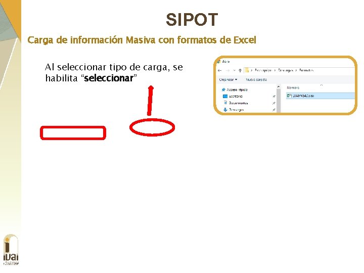 SIPOT Carga de información Masiva con formatos de Excel Al seleccionar tipo de carga,