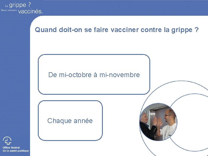 Quand doit-on se faire vacciner contre la grippe ? De mi-octobre à mi-novembre Chaque