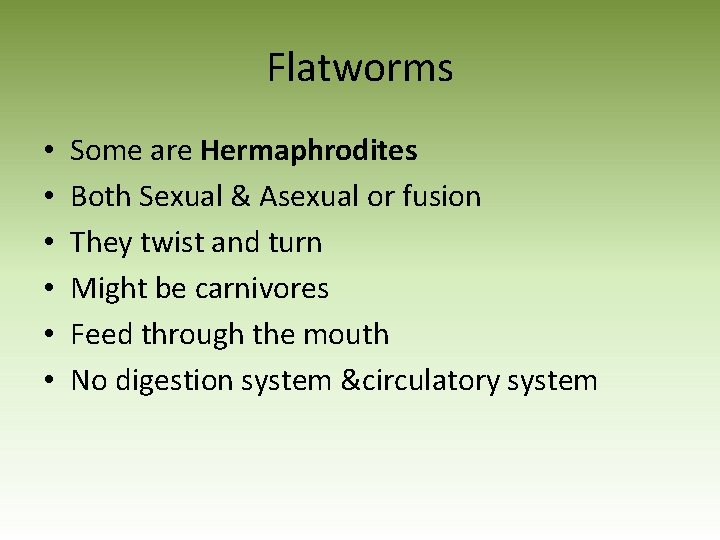 Flatworms • • • Some are Hermaphrodites Both Sexual & Asexual or fusion They