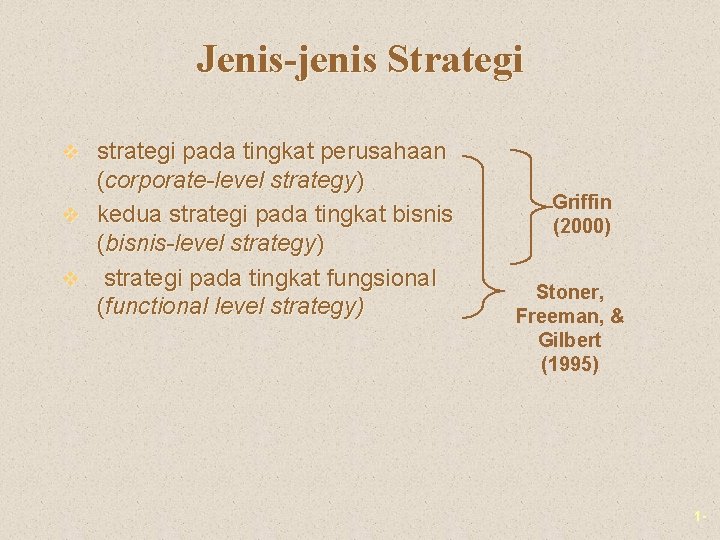 Jenis-jenis Strategi v strategi pada tingkat perusahaan (corporate-level strategy) v kedua strategi pada tingkat