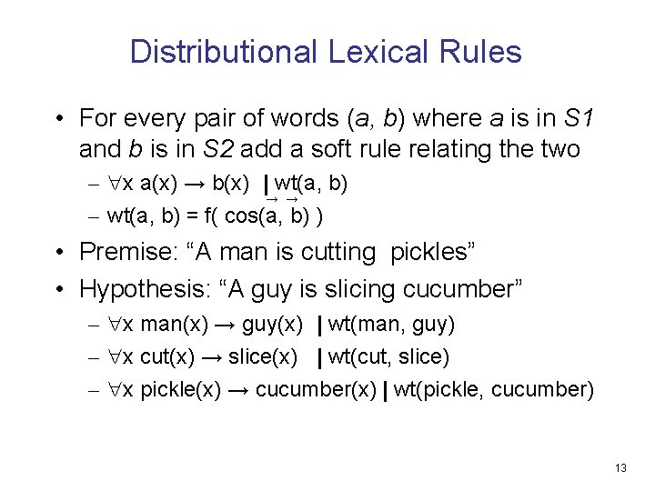 Distributional Lexical Rules • For every pair of words (a, b) where a is