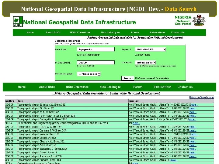 National Geospatial Data Infrastructure [NGDI] Dev. – Data Search ARCSSTE-E African Regional Centre for