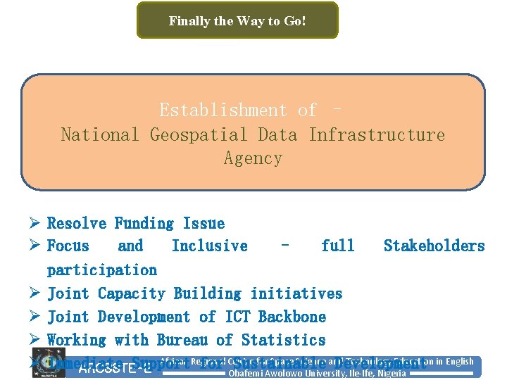 Finally the Way to Go! Establishment of – National Geospatial Data Infrastructure Agency Ø