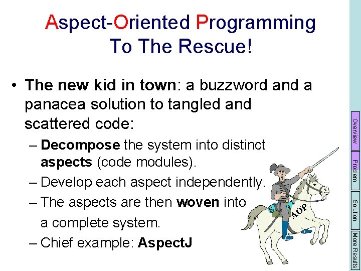 Aspect-Oriented Programming To The Rescue! Problem P O A Solution More Results – Decompose