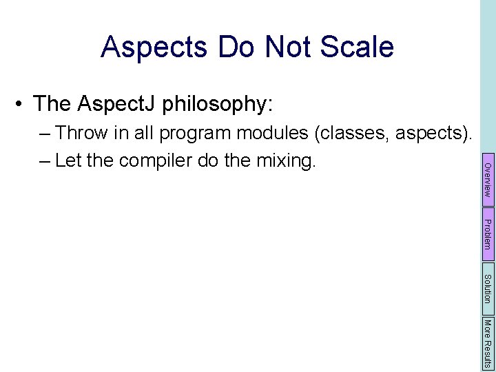 Aspects Do Not Scale • The Aspect. J philosophy: Overview – Throw in all