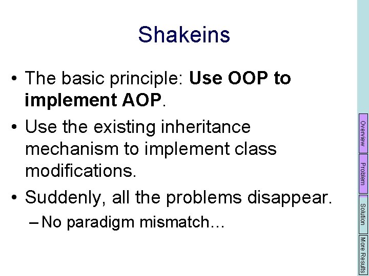 Shakeins Problem Solution – No paradigm mismatch… Overview • The basic principle: Use OOP