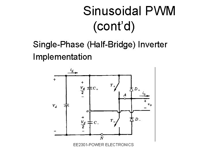 Sinusoidal PWM (cont’d) Single-Phase (Half-Bridge) Inverter Implementation EE 2301 -POWER ELECTRONICS 